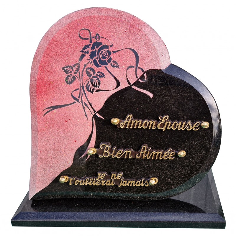 Plaque Cimetière Granit thème Campagne en Coeur - Funéraire en Ligne