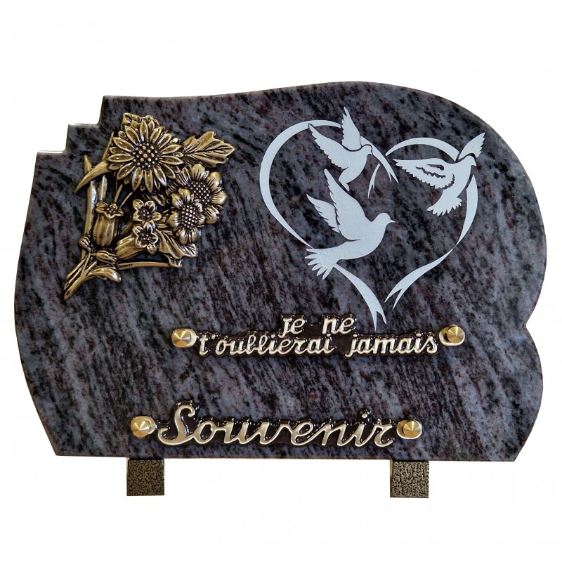 France Tombale Plaque funéraire personnalisée coeur - Granit - assemblée en  France - bronze colombe - H 30 XL 30 cm - 3 textes