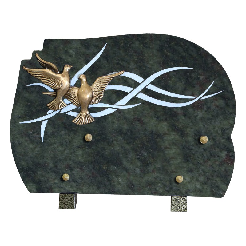 plaque mortuaire granit avec colombe en bronze