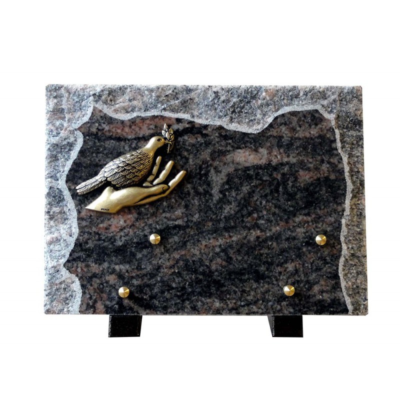plaque funeraire granit colombe en bronze