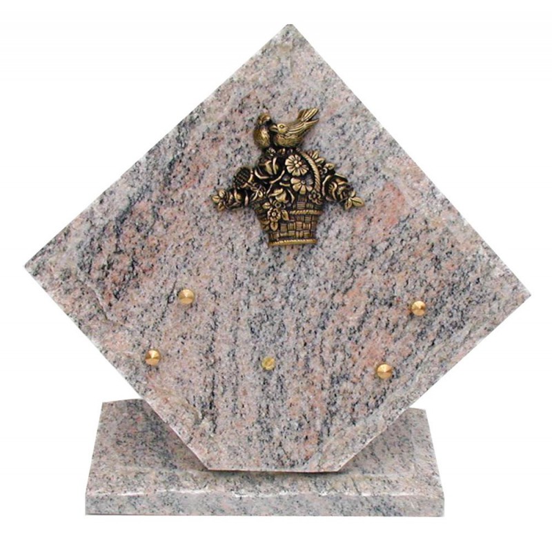 plaque funeraire granit avec panier fleuri en bronze
