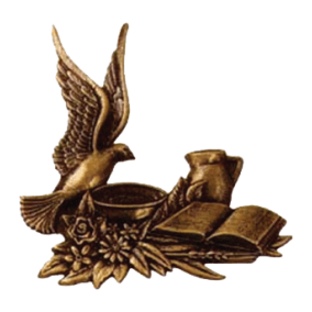Oiseau au bord d'une écuelle avec un livre ouvert en bronze - 12.5cm