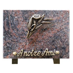 Plaque funéraire Plaque granit - Rectangulaire - Bouquet de céréales bronze