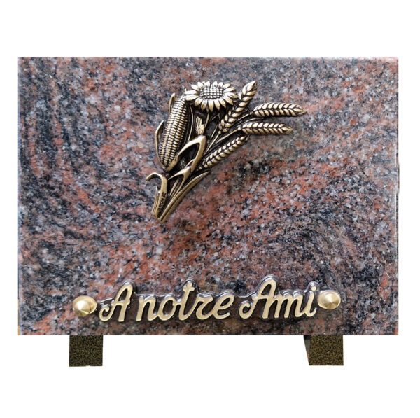 Plaque funéraire Plaque granit - Rectangulaire - Bouquet de céréales bronze
