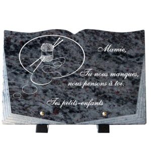 Plaque funéraire en granit bleu tricot