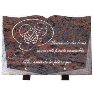 Plaque funéraire en granit rose pétanque