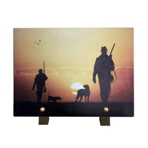 Plaque funéraire Les chasseurs et leur chien