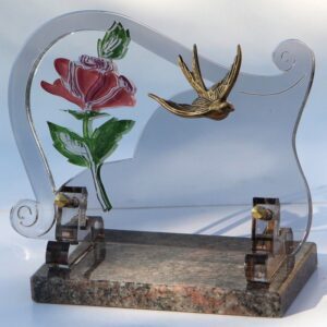 Plaque funéraire Rose en couleur et son hirondelle