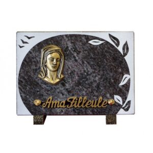 Plaque funéraire Plaque granit - Rectangulaire - Vierge bronze