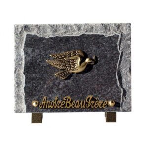 Plaque funéraire plaque granit - Rectangulaire - Colombe bronze