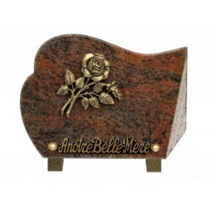 Plaque funéraire Plaque granit multicolor - Rose en bronze