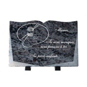 Plaque funéraire Plaque funéraire en granit en forme de livre, mas blue - 20x30cm