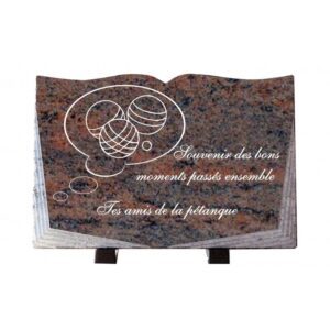 Plaque funéraire Plaque en granit, pétanque en forme de livre - 20x30cm