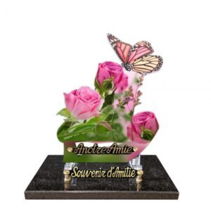 Plaque funéraire Rose et papillon