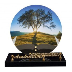 Plaque funéraire L'arbre de vie et le livre