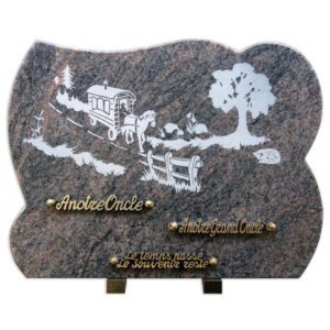 Plaque funéraire Roulotte et cheval