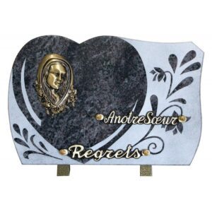 Plaque funéraire Vierge fleurie dans un coeur
