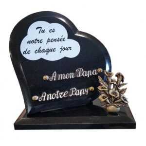 Plaque funéraire Plaque en granit noir en forme de coeur - 23x23cm