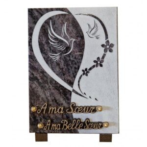 Plaque funéraire Coeur en deux couleurs avec colombes