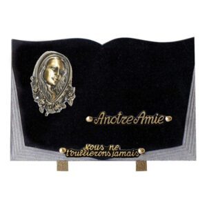 Plaque funéraire Vierge et couronne de rose
