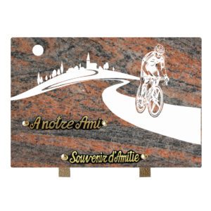 Plaque funéraire granit rose cycliste