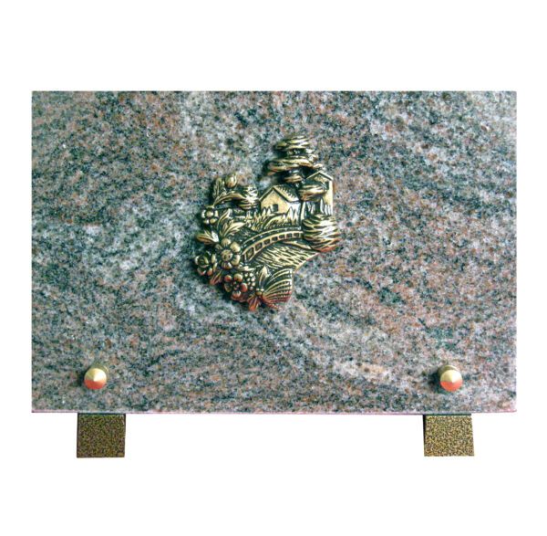 Plaque funéraire granit - maison et pont