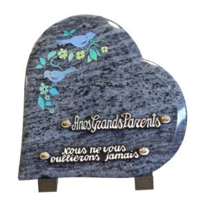 Plaque funéraire Oiseaux colorés sur une branche fleurie en granit