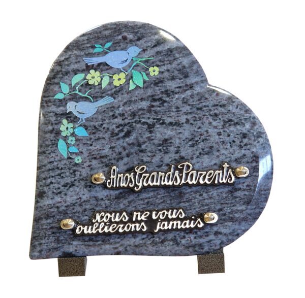Plaque funéraire Oiseaux colorés sur une branche fleurie en granit
