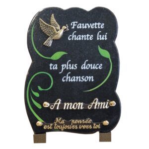 Plaque funéraire en granit Noir Chanson couleur