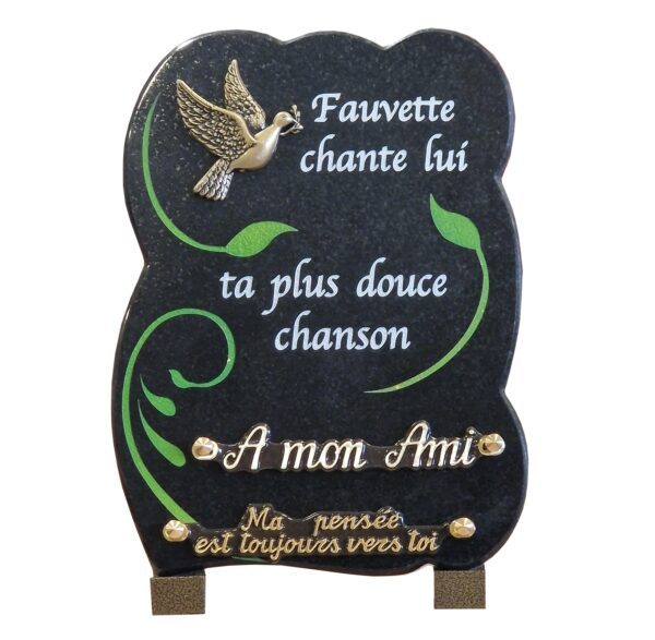 Plaque funéraire en granit Noir Chanson couleur