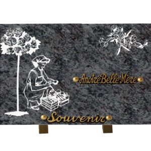 Plaque funéraire en granit bleu jardinière