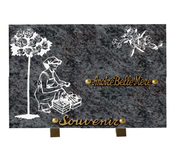 Plaque funéraire en granit bleu jardinière