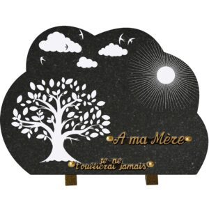 Plaque funéraire arbre de vie en granit Noir