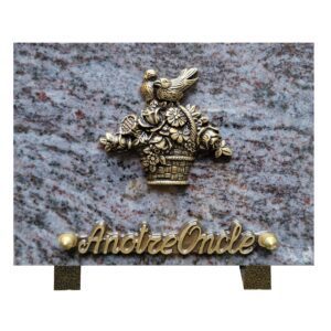 Plaque funéraire en granit Mas Blue bronze panier de fleurs et oiseaux