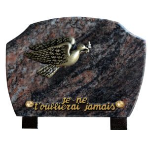 Plaque funéraire en granit Himalaya Blue bronze colombe