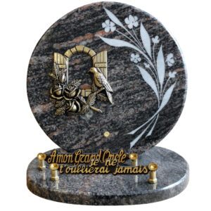 Plaque funéraire en granit Himalaya Blue bronze fenêtre champêtre
