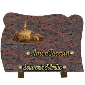 Plaque funéraire en granit rose bronze église de campagne