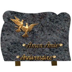 Plaque funéraire en granit Mas Blue bronze duo de colombes