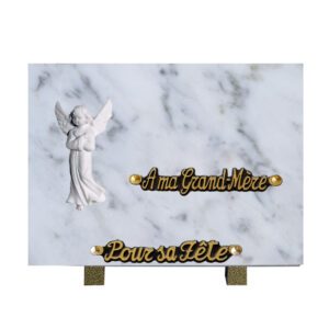 Plaque funéraire en marbre blanc ange en prière