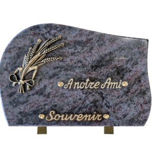 Plaque funéraire en granit Mas Blue bronze bouquet d'épis de blé