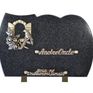 Plaque funéraire en granit noir bronze fenêtre champêtre