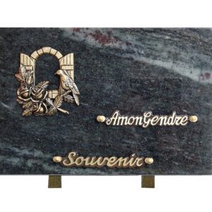 Plaque funéraire en granit vert bronze fenêtre champêtre