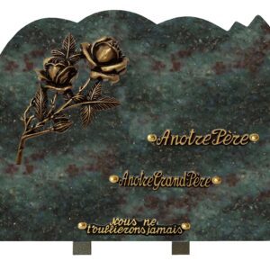 Plaque funéraire en granit vert bronze branche de roses