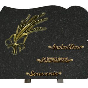 Plaque funéraire en granit noir bronze bouquet d'épis de blé